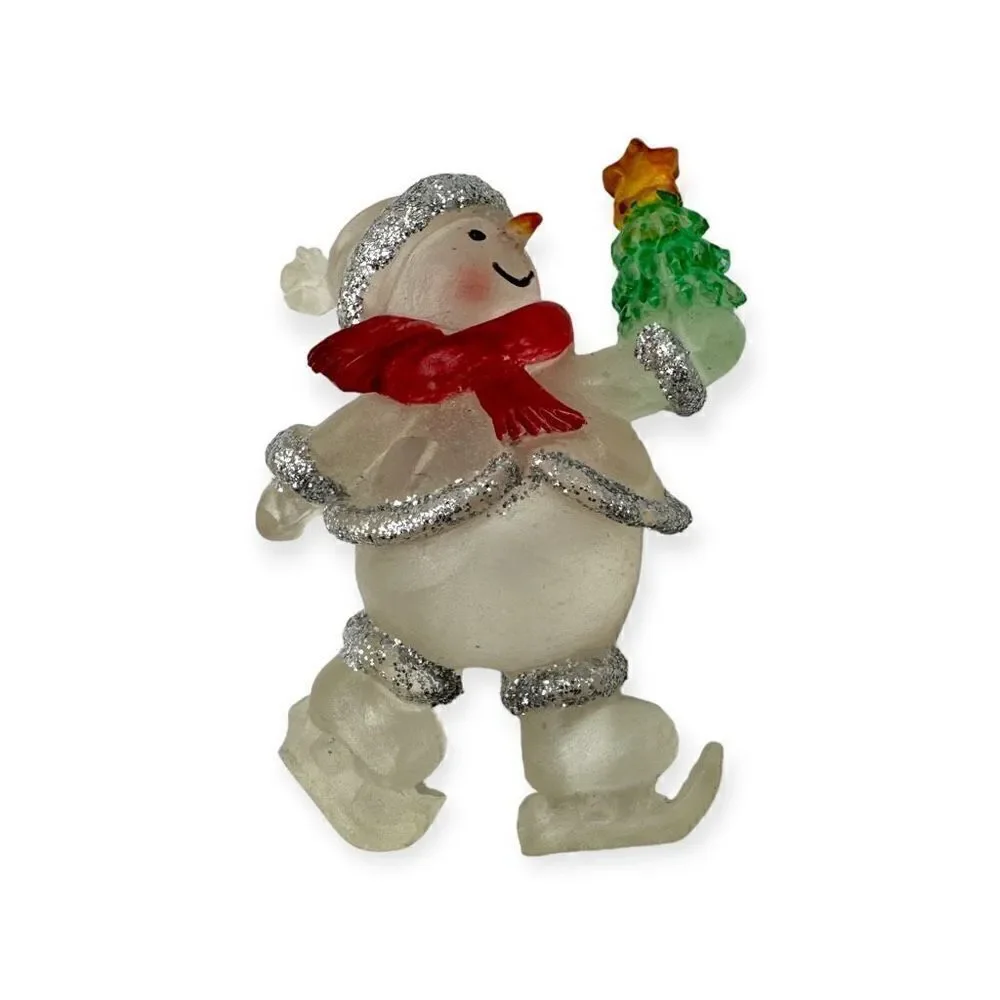Festive Snowman skating holding a Christmas tree Vintage brooch costume